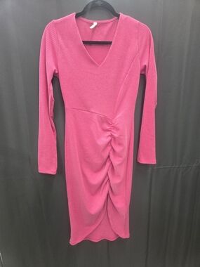 Tyche From VICI,  Ribbed V-Neck Sweater in Bright Heathered Pink Dress